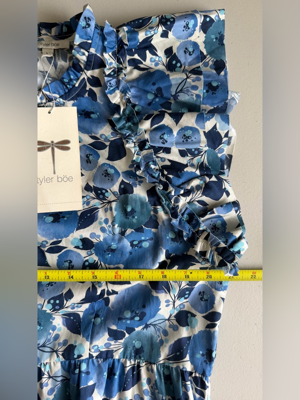 Tyler Böe Blue Floral Cotton Tiered Mini Dress NWT L - Picture 5 of 13